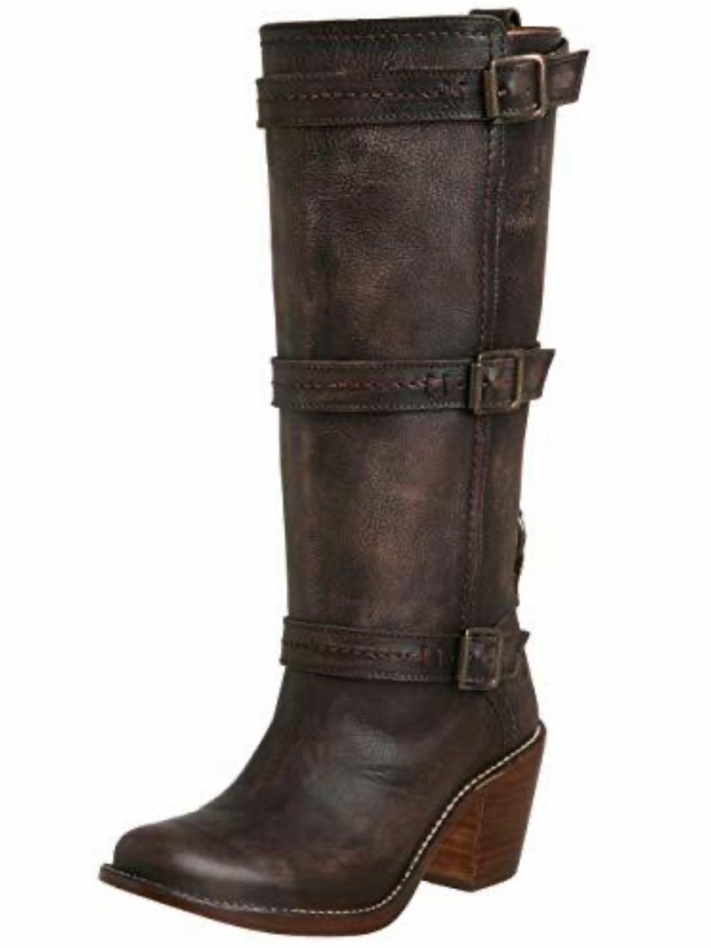 Frye Carmen Brown Distressed 3-Strap Leather Boots Size 7